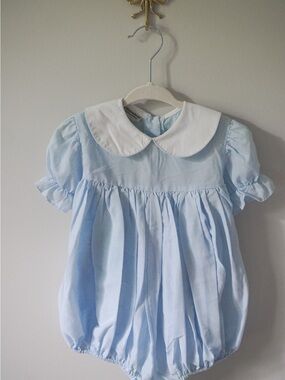 Vintage Amanda Remembered 24m Classic Light Blue Peter Pan Collar Baby One-Piece